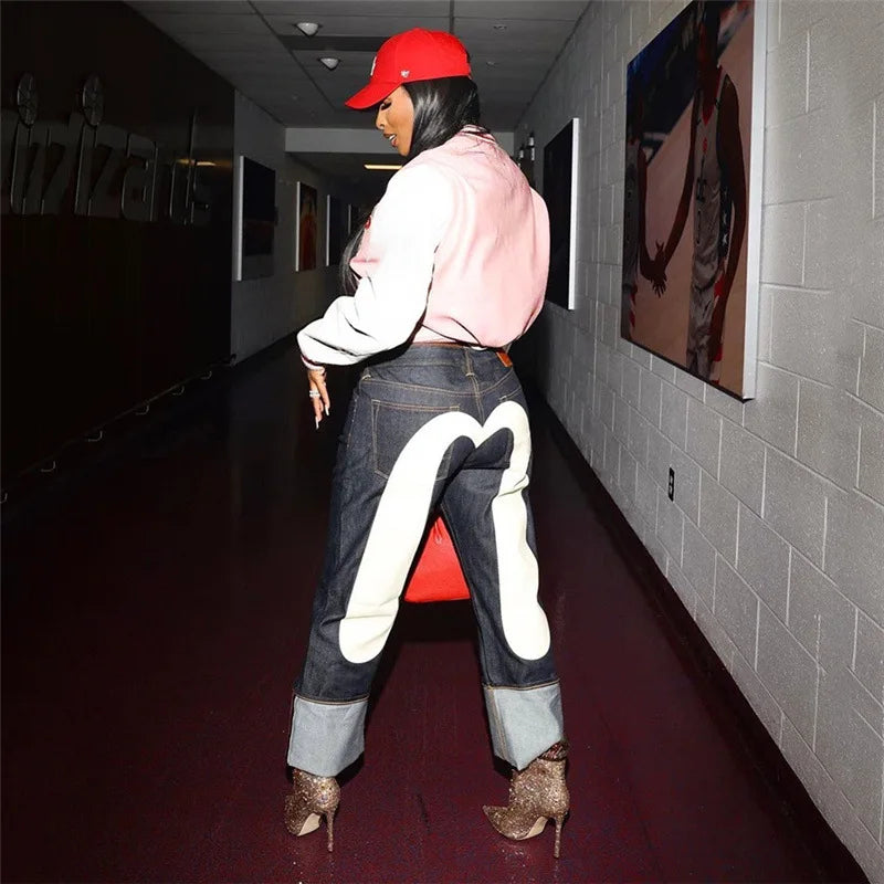 Nina | Fashion Pants – Straight Cut and Contrasting Heart Pattern