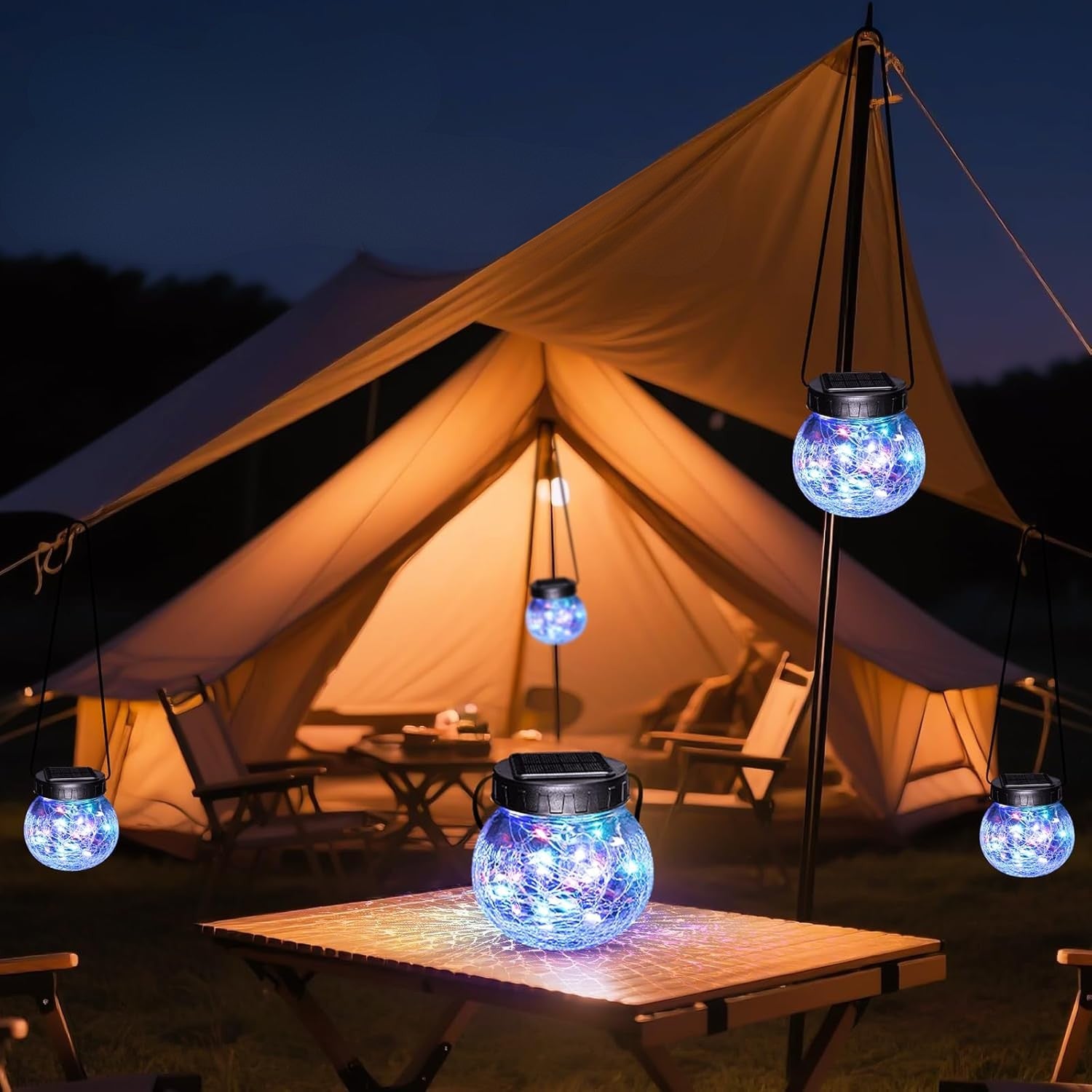 吊るす太陽光ランタン — クラックガラスのエレガンス