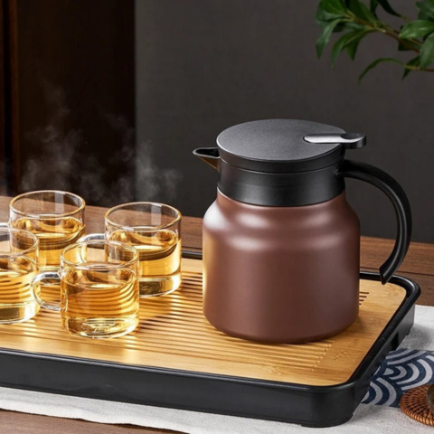 غلاية عازلة للحرارة مع مصفاة مدمجة وطلاء خزفي - نكهات محفوظة وأناقة عصرية