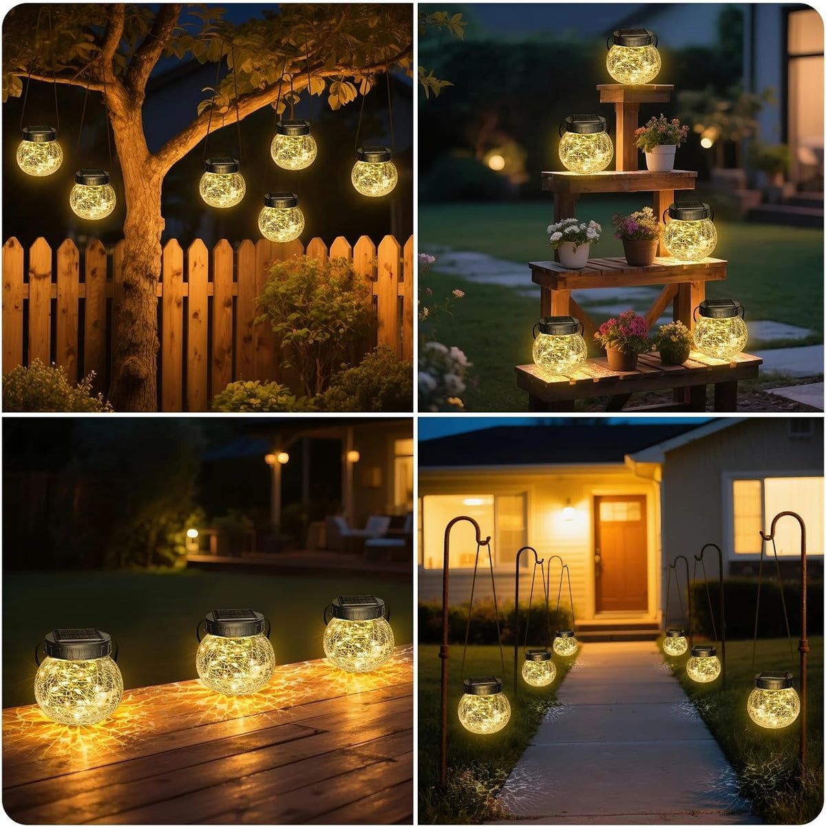Hengende Solcellelampe — Eleganse i Sprukket Glass 