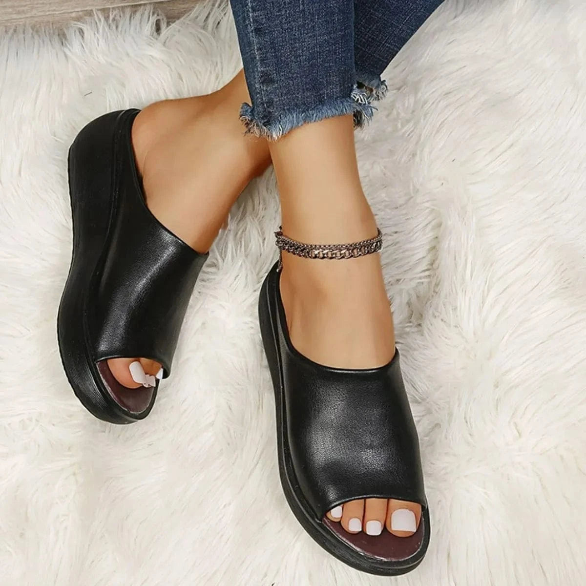 Plattform Sandalen — Offene Spitze Elegant 