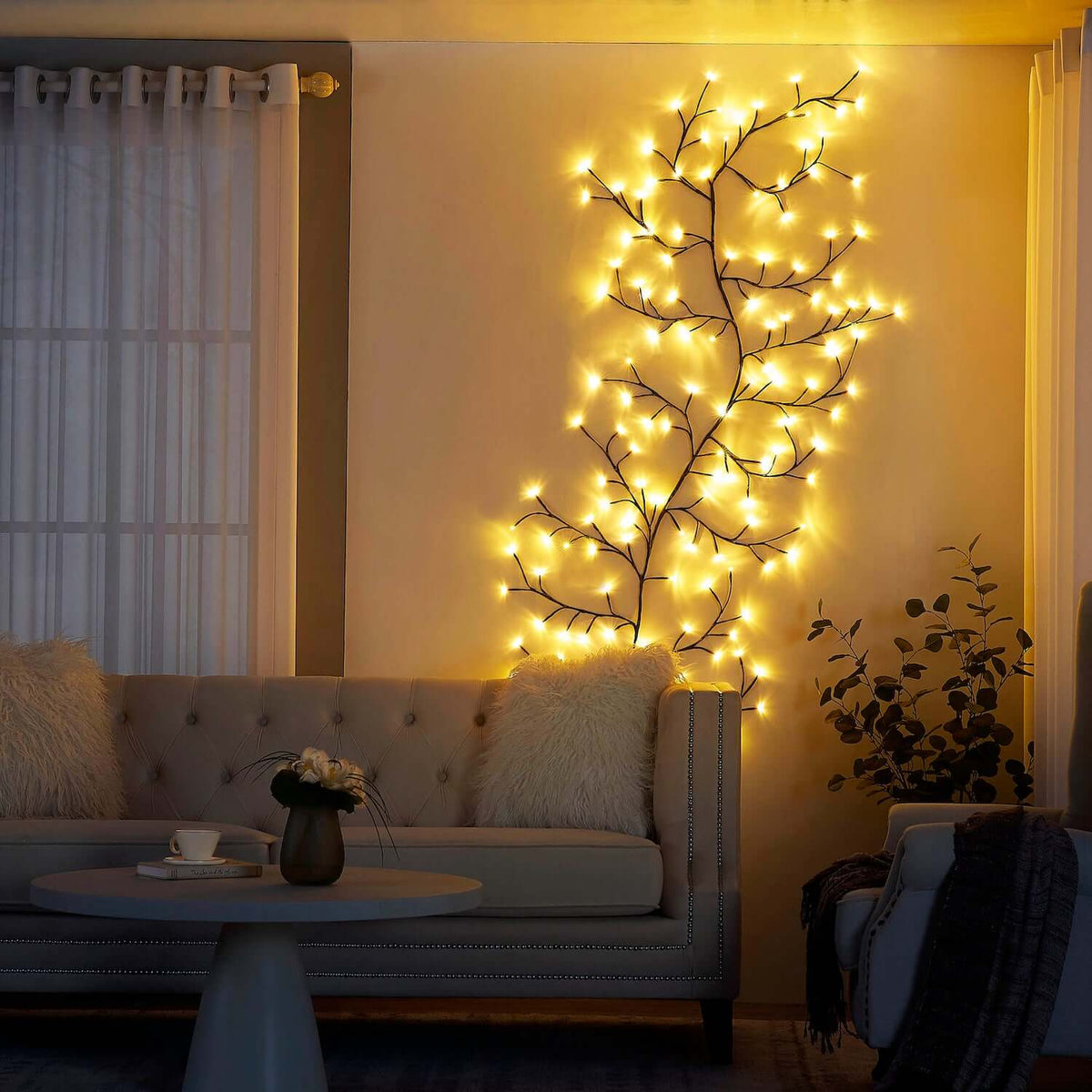 Wandguirlande in takvorm — warme en natuurlijke verlichting 