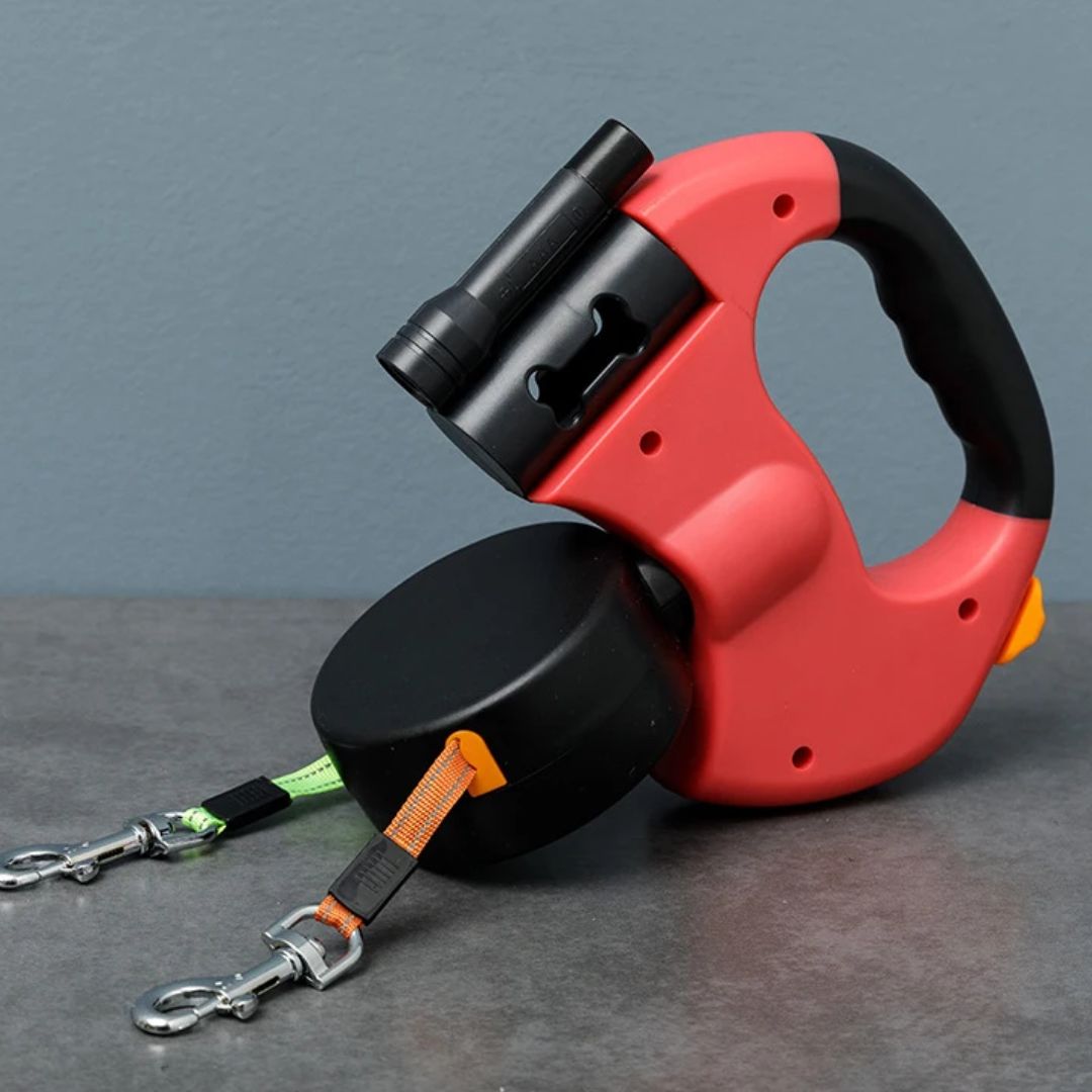 Joustava kaksoisvetoleash koirille – LED-valon ja pussinjakajan kanssa 