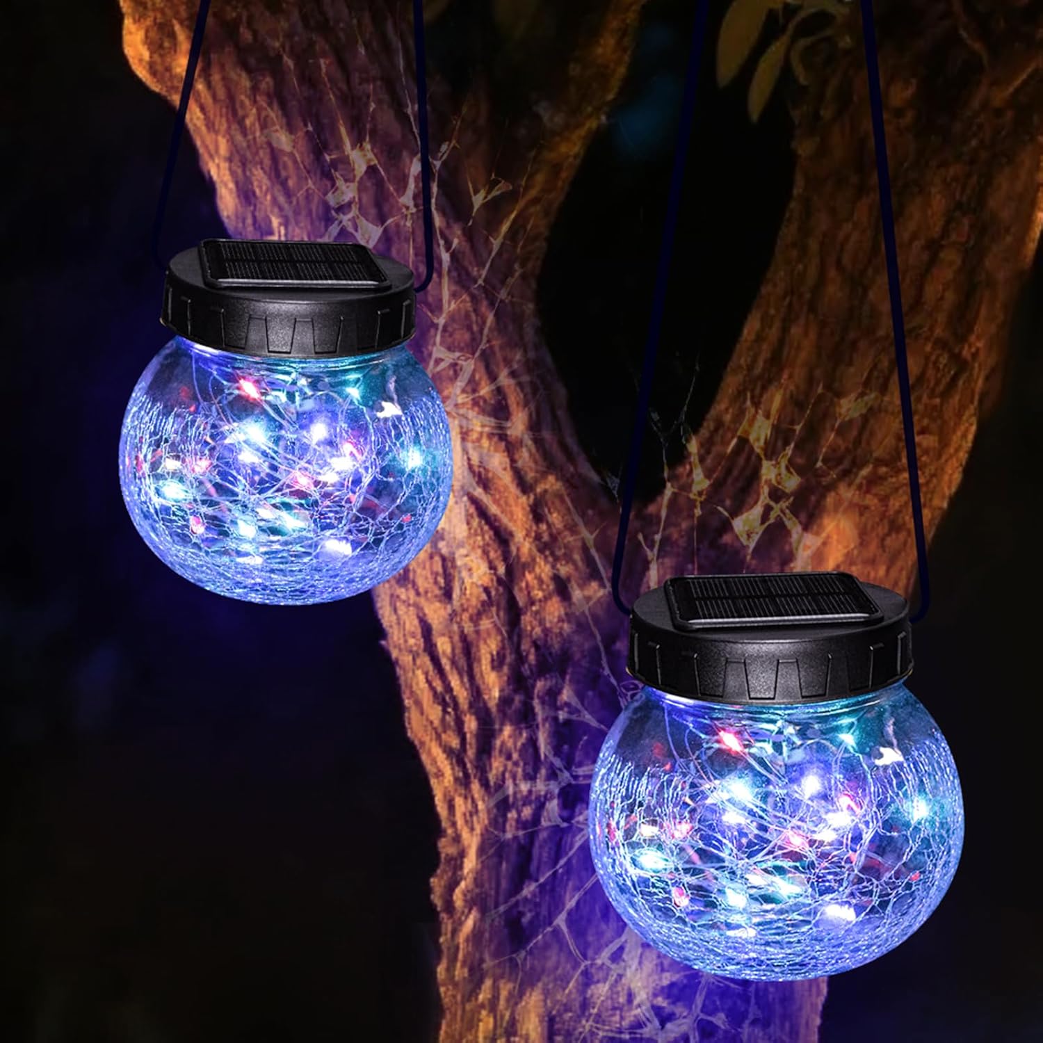 Lanterne Solaire Suspendue — Élégance En Verre Craquelé