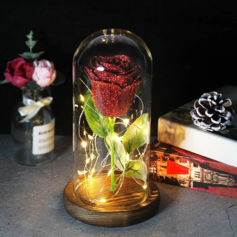 Fleur Éternelle Sous Cloche LED – Charme Poétique Et Lumineux