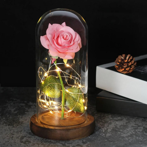 Fleur Éternelle Sous Cloche LED – Charme Poétique Et Lumineux