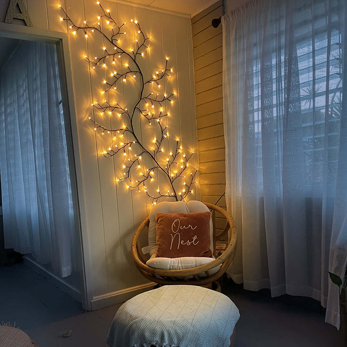 Wandguirlande in takvorm — warme en natuurlijke verlichting 