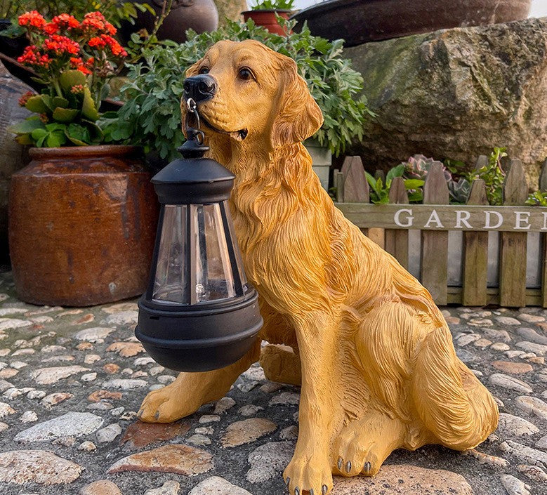 Statuie De Câine Solar Cu Lanternă LED – Decorațiune Și Lumină 